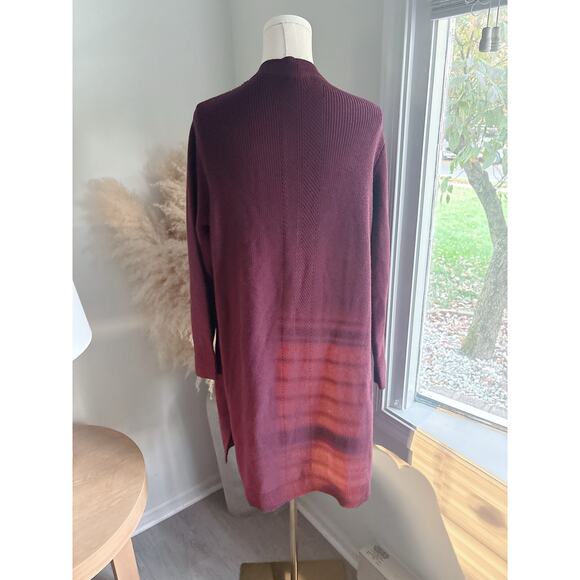 J. Jill Burgundy Long Line Cardigan Sweater Womens Large Long Duster Cardi - Picture 6 of 9